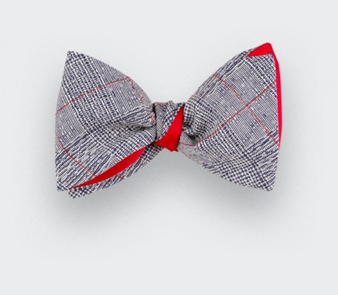 Red Stripes Prince of Wales Bow Tie - Cinabre Paris - Handmade in France