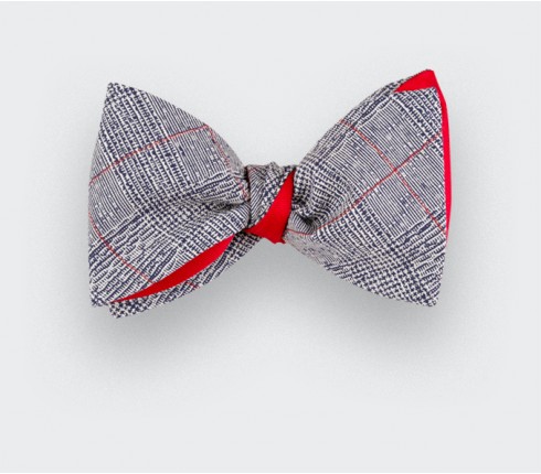 Red Stripes Prince of Wales Bow Tie - Cinabre Paris - Handmade in France