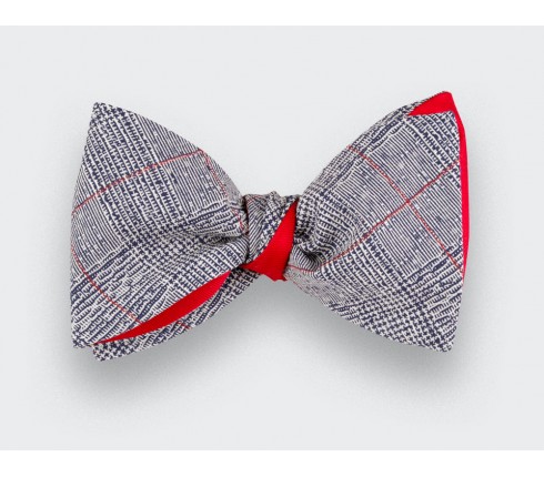 Red Stripes Prince of Wales Bow Tie - Cinabre Paris - Handmade in France