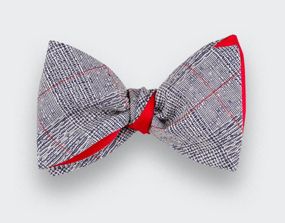 Red Stripes Prince of Wales Bow Tie - Cinabre Paris - Handmade in France