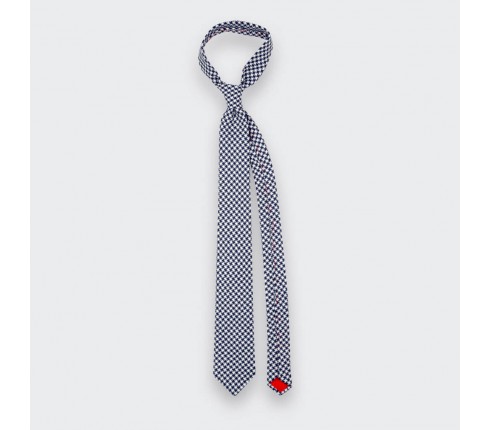 Navy blue and white houndstooth tie - Cinabre Paris