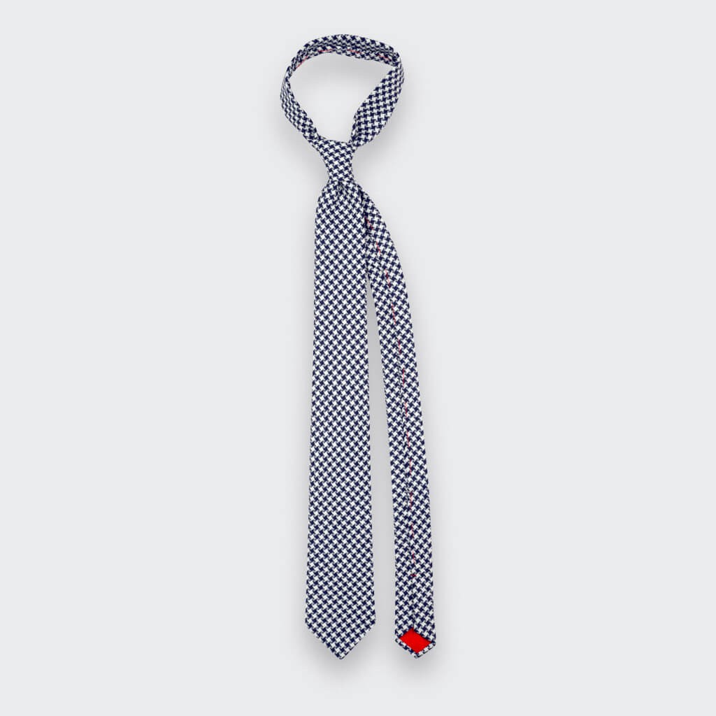 Navy blue and white houndstooth tie - Cinabre Paris