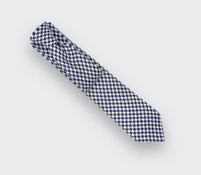 Navy blue and white houndstooth tie - Cinabre Paris