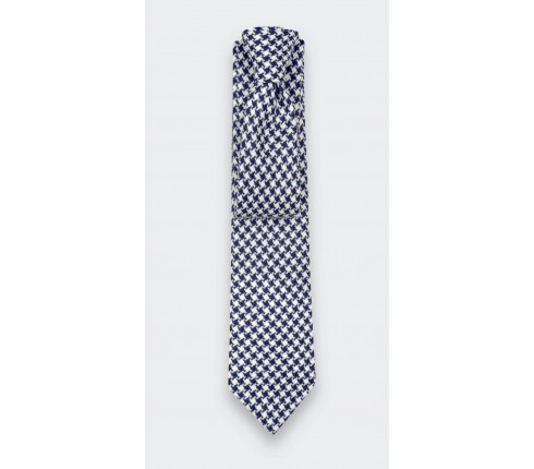 Navy blue and white houndstooth tie - Cinabre Paris