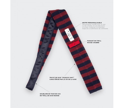 Navy Burgundy Striped Knitted Tie - Silk - Cinabre Paris