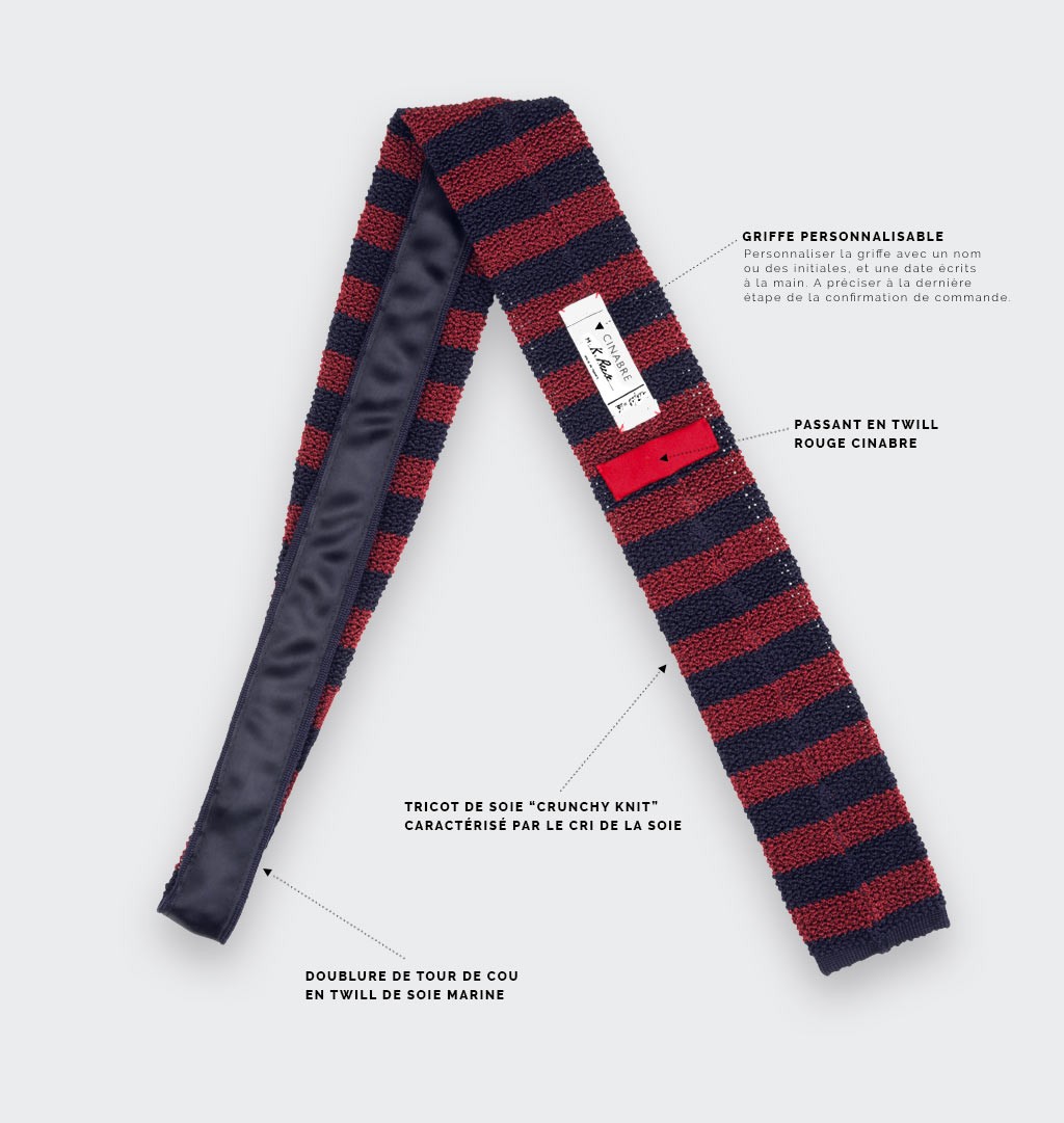 Navy Burgundy Striped Knitted Tie - Silk - Cinabre Paris