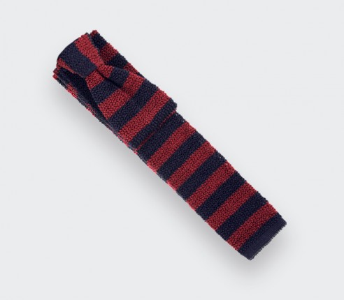 Navy Burgundy Striped Knitted Tie - Silk - Cinabre Paris