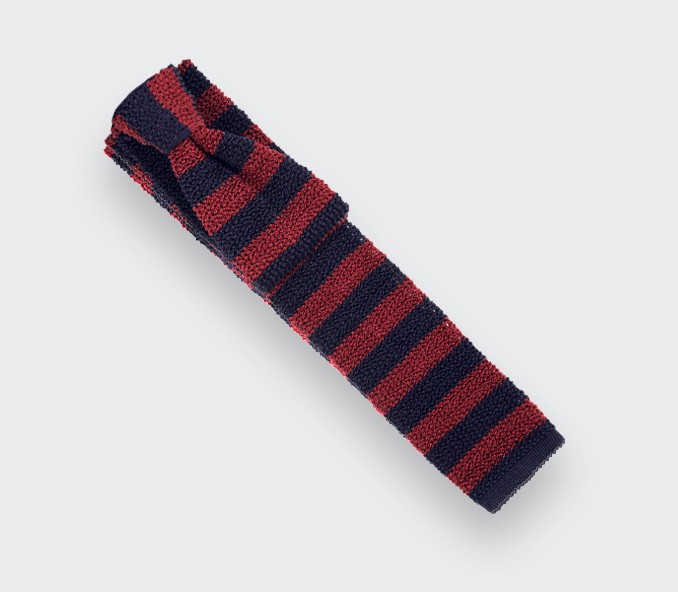 Navy Burgundy Striped Knitted Tie - Silk - Cinabre Paris