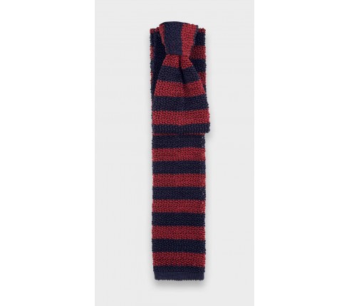 Navy Burgundy Striped Knitted Tie - Silk - Cinabre Paris