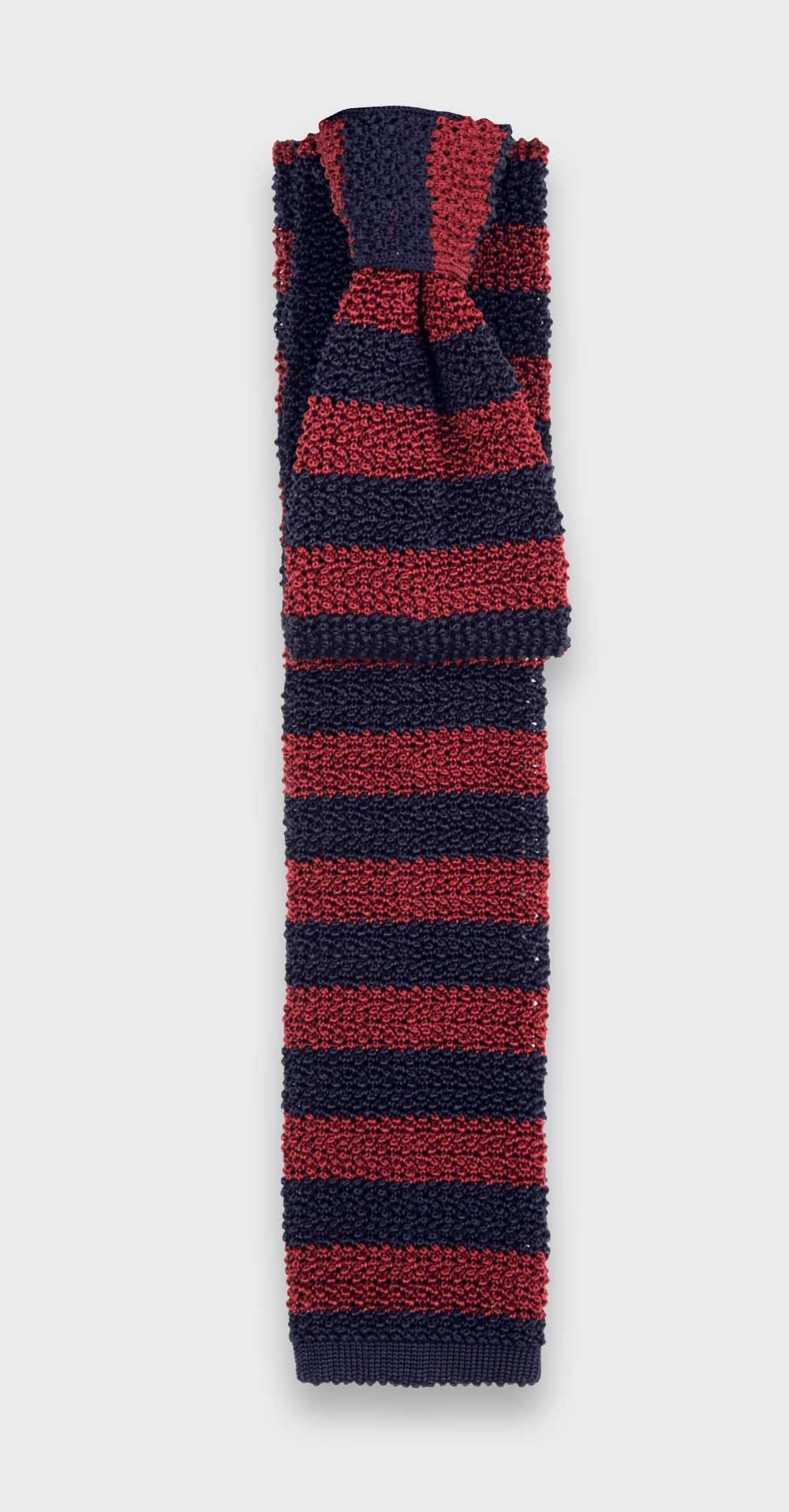 Navy Burgundy Striped Knitted Tie - Silk - Cinabre Paris