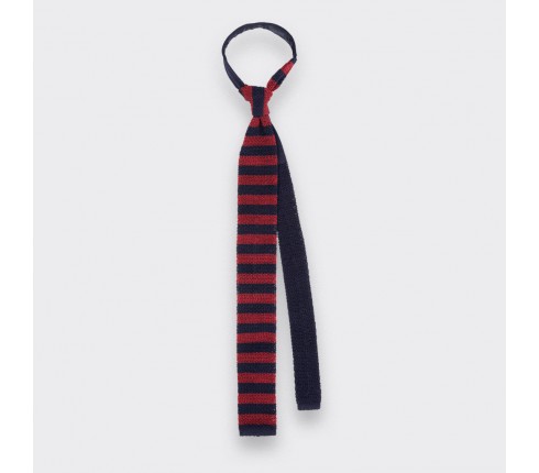 Navy Burgundy Striped Knitted Tie - Silk - Cinabre Paris