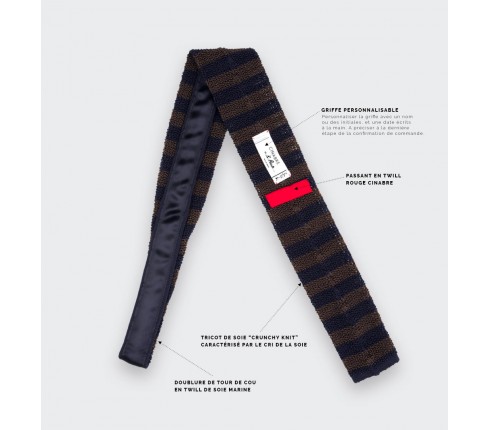 Navy Brown Striped Knit Tie - Cinabre paris