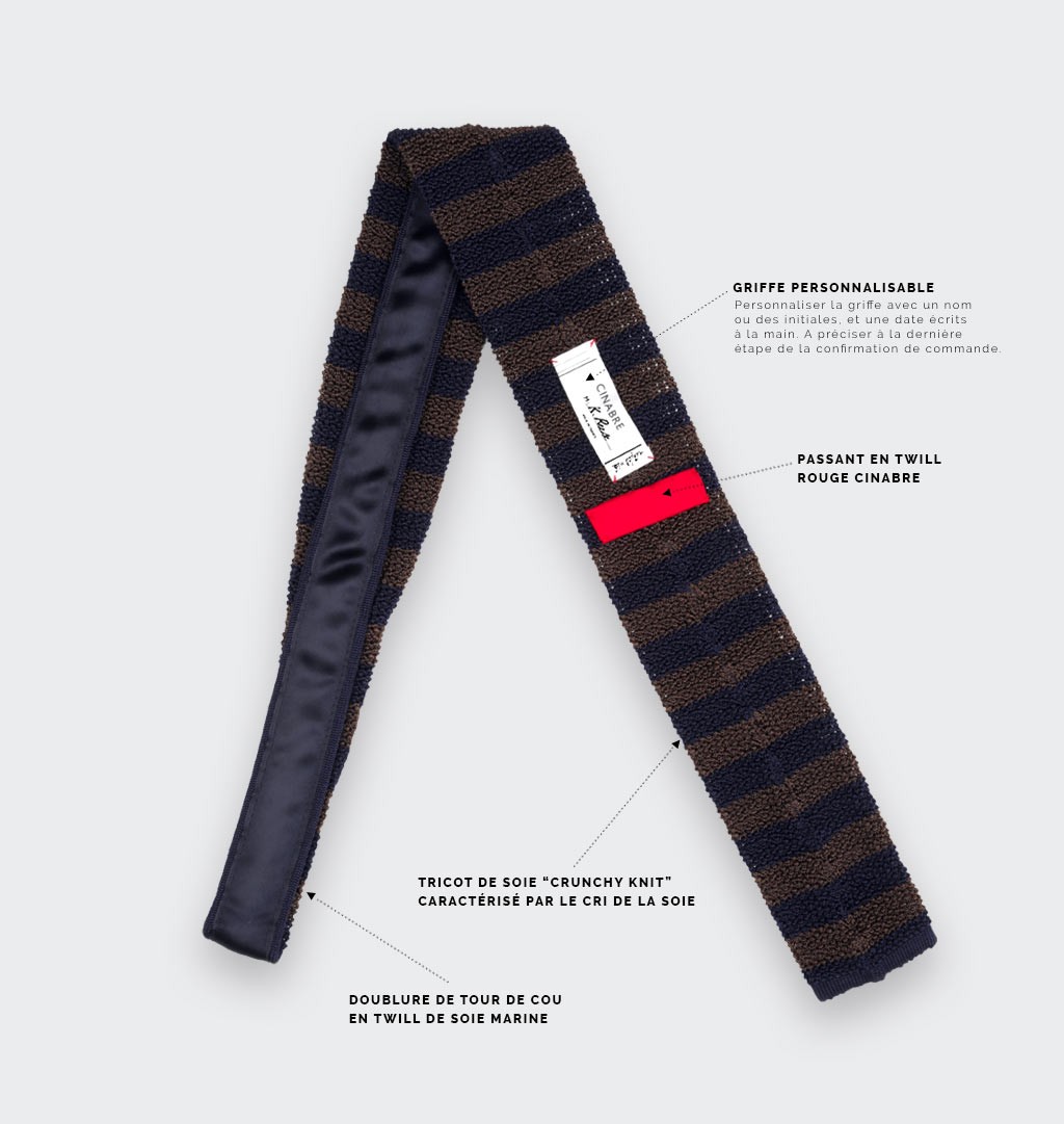 Navy Brown Striped Knit Tie - Cinabre paris