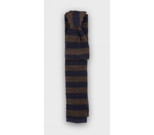 Navy Brown Striped Knit Tie - Cinabre paris