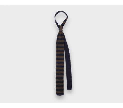 Navy Brown Striped Knit Tie - Cinabre paris