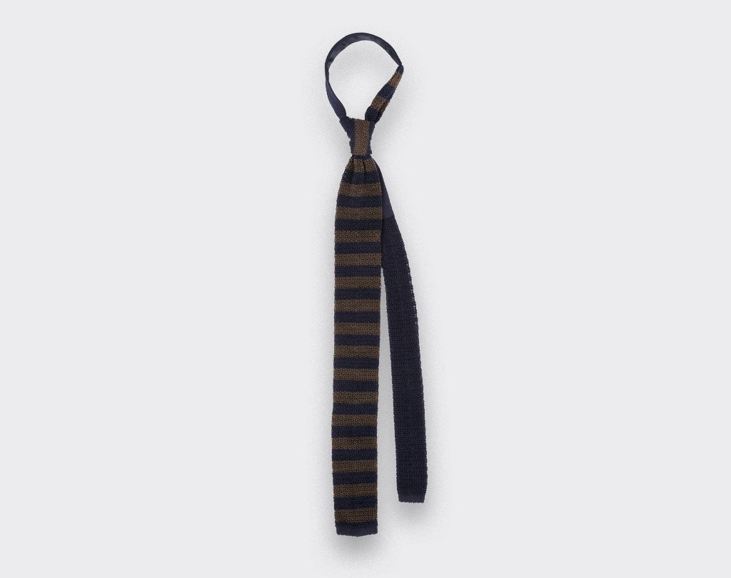 Navy Brown Striped Knit Tie - Cinabre paris