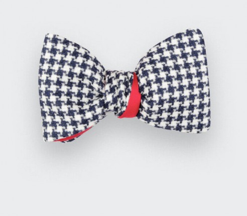 Blue and White Houndstooth Bow tie  - Cinabre Paris