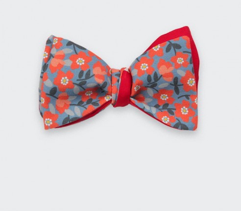 Noeud Papillon Fleuri Orange et Bleu - cotton