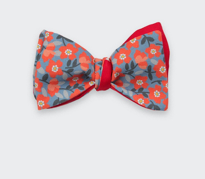 Orange and blue flower bow tie - cotton