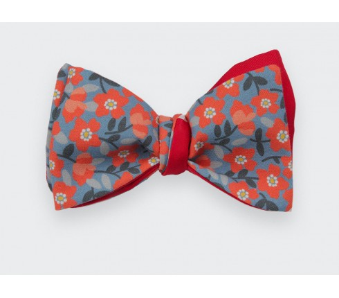 Orange and blue flower bow tie - cotton