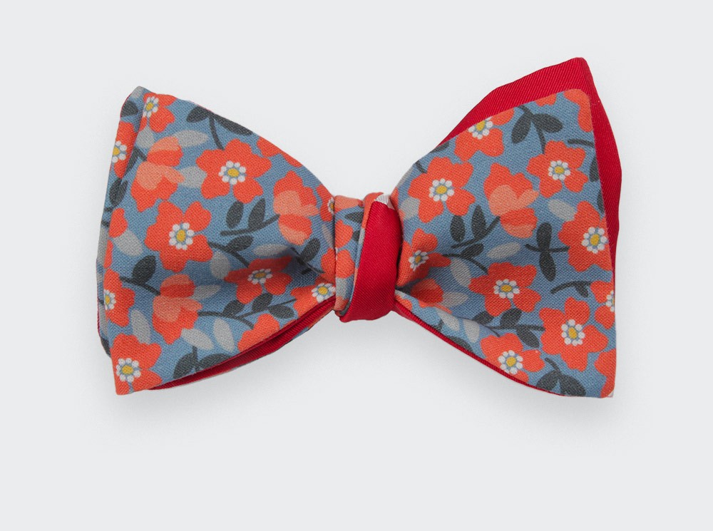 Orange and blue flower bow tie - cotton