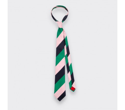 Green Pink Navy Striped Tie - Silk - Cinabre Paris