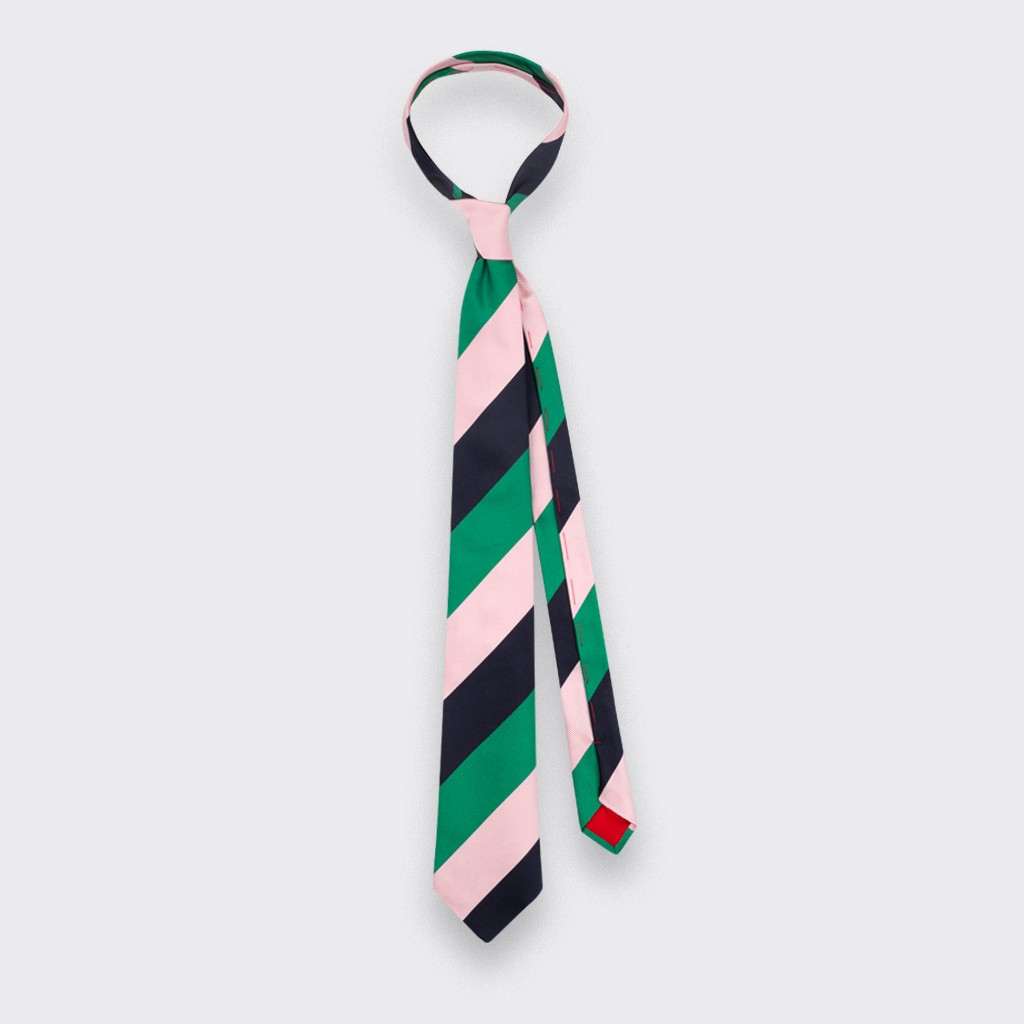 Green Pink Navy Striped Tie - Silk - Cinabre Paris