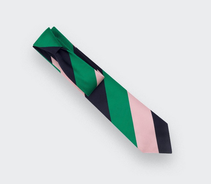 Green Pink Navy Striped Tie - Silk - Cinabre Paris