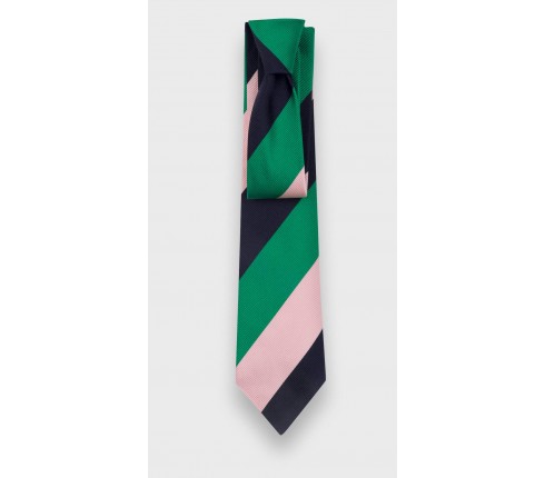 Green Pink Navy Striped Tie - Silk - Cinabre Paris