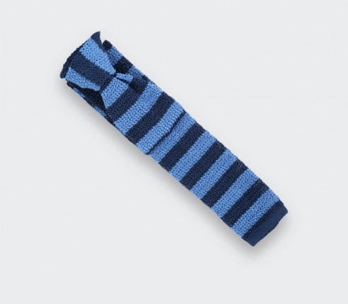 Navy Blue Striped Knitted Tie - Silk - Cinabre Paris