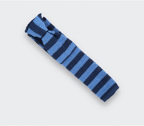 Navy Blue Striped Knitted Tie - Silk - Cinabre Paris