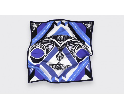 Blue Les Marquises Tikiti silk Bandana - Cinabre Paris