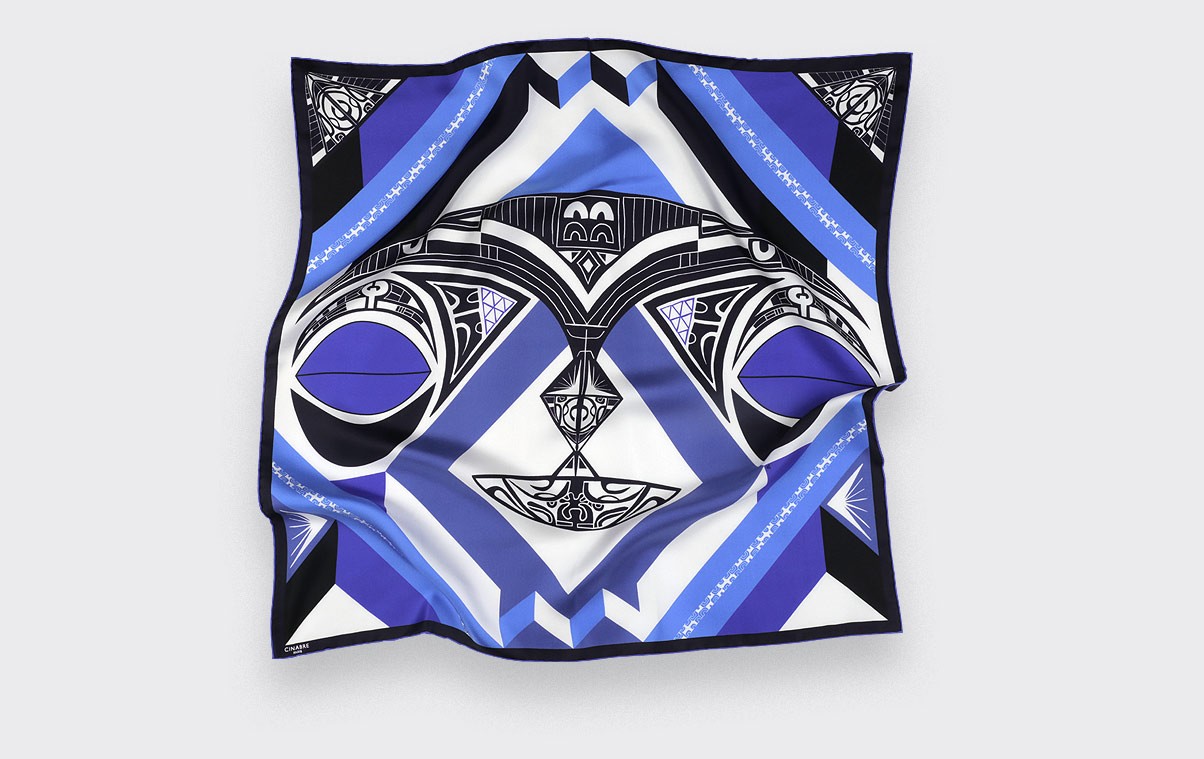 Blue Les Marquises Tikiti silk Bandana - Cinabre Paris