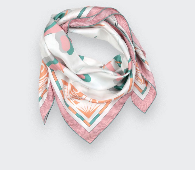 Pink Marquises Aller Simple silk scarf 90 - Cinabre Paris