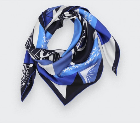 Blue Marquise Tiki silk scarf 90 - Cinabre Paris