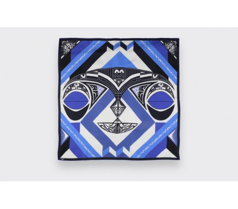 Blue Les Marquises Tikiti silk scarf 90 - Cinabre Paris