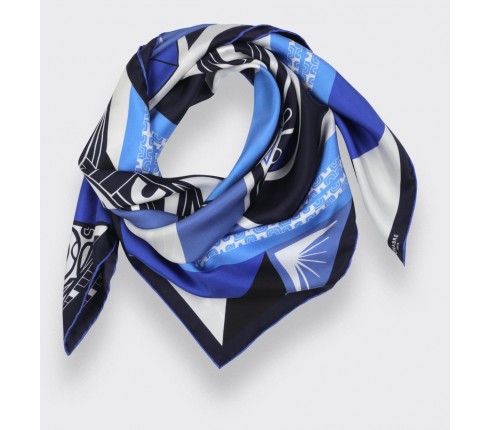 Blue Les Marquises Tikiti silk scarf 90 - Cinabre Paris