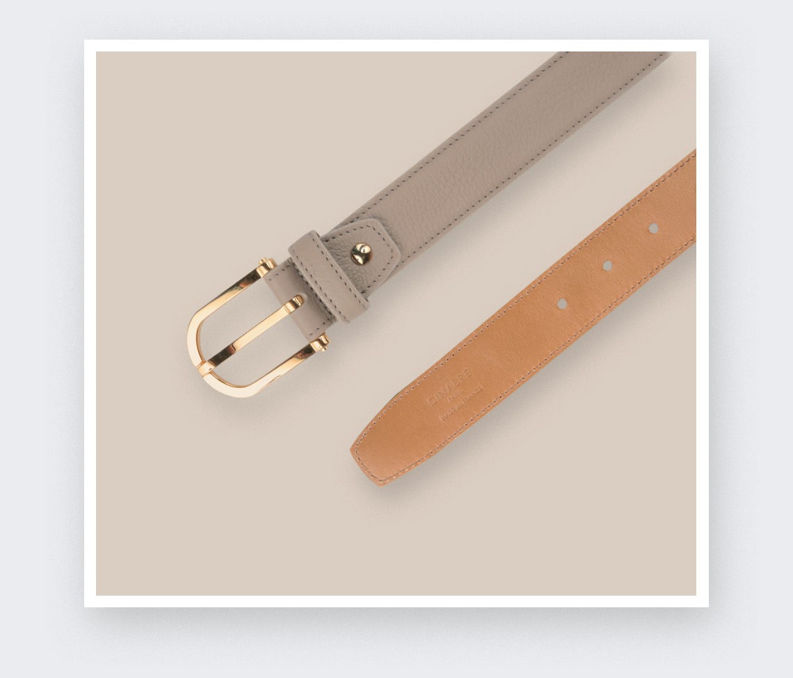 Beige Leather Belt - Bull calf leather - Cinabre Paris