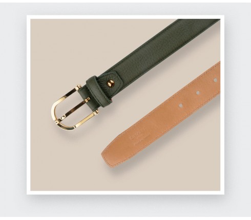 Khaki Leather Belt - Bull calf leather - Cinabre Paris