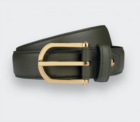 Khaki Leather Belt - Bull calf leather - Cinabre Paris