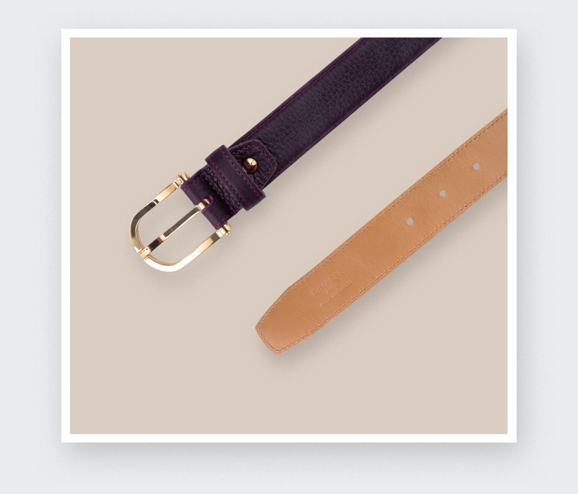 Plum Leather Belt - Bull calf leather - Cinabre Paris