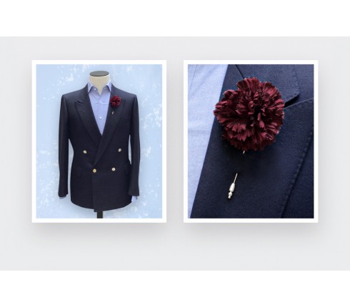 Burgundy Silk Flower Lapel Pin - Cinabre Paris