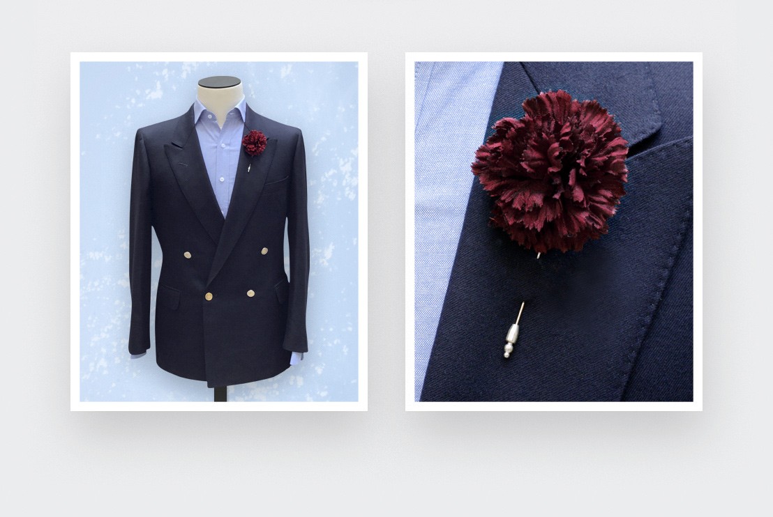 Burgundy Silk Flower Lapel Pin - Cinabre Paris