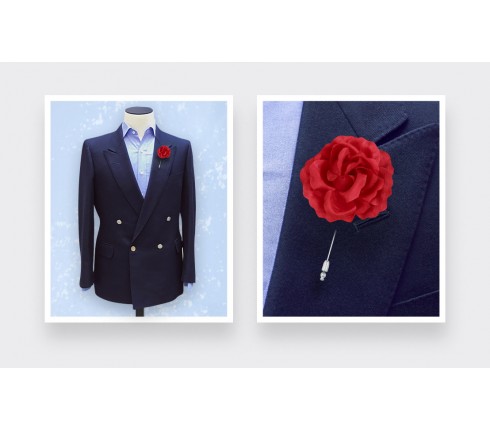 Boutonnière Rose pour costume Soie Rouge - Cinabre Paris