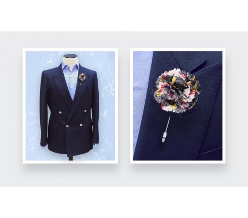 Boutonnière Tartan Blanc McRae - Fait main par Cinabre Paris