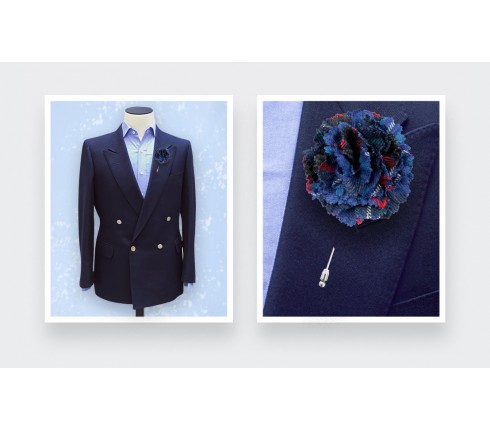 Boutonnière Tartan Bleu Fitzgerald - Cinabre Paris