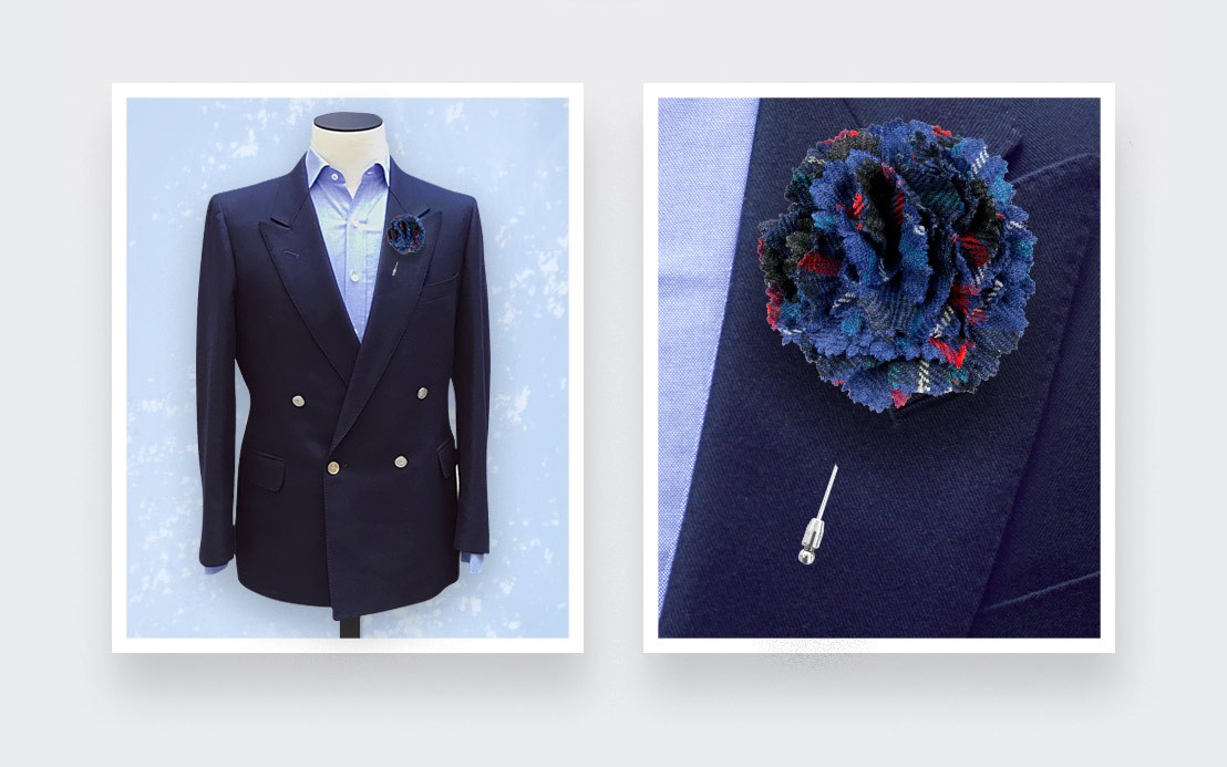 Boutonnière Tartan Bleu Fitzgerald - Cinabre Paris