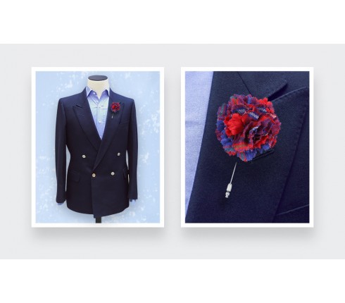 Boutonnière Tartan Rouge Galloway - Fait-main par Cinabre Paris