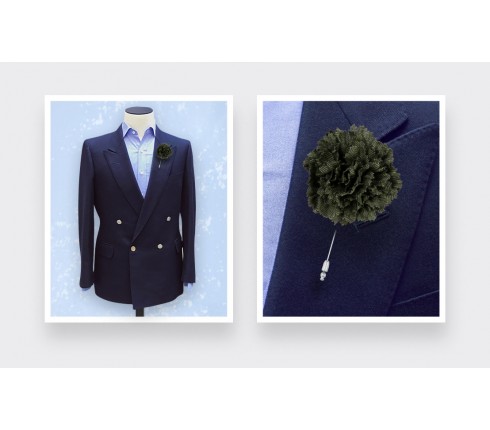 Khaki Herringbone Flower Lapel Pin - Cinabre Paris