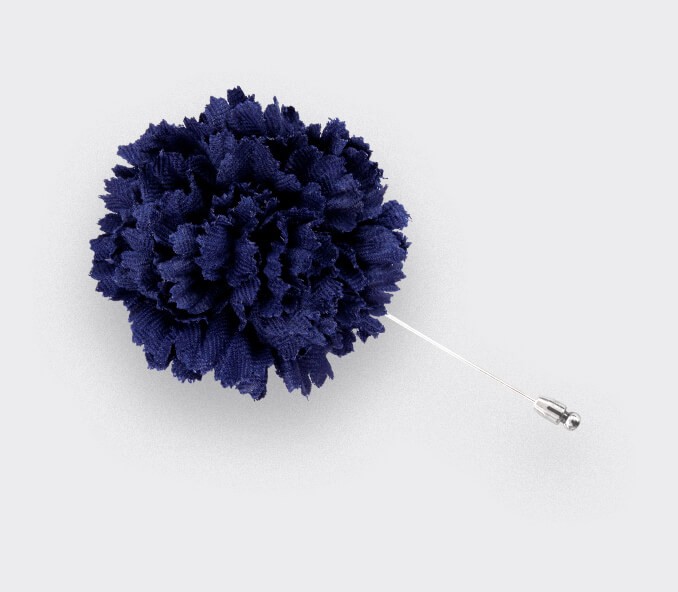 Navy Blue Herringbone Flower Lapel Pin - Cinabre Paris